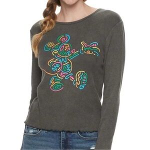 Disney Gray Long Sleeve Shirt with Colorful Mickey Design